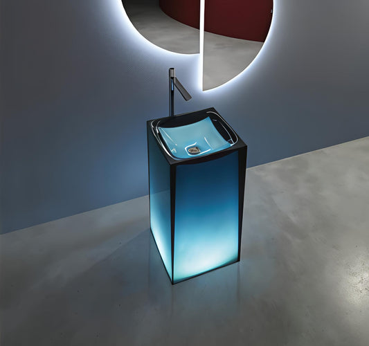 Lumina Illuminated Pedestal Vanity — Sculptural Glass